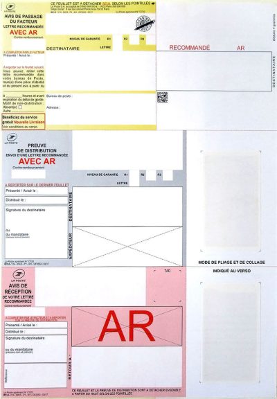 Recommandés A4 avec accusé de réception et sans Code Barre