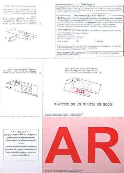 Recommandé Imprimé A4 avec AR, sans Code Barre