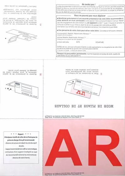 Recommandé Imprimé A4 avec AR, sans Code Barre