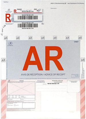 Recommandé International A4 avec AR / avec Code Barres