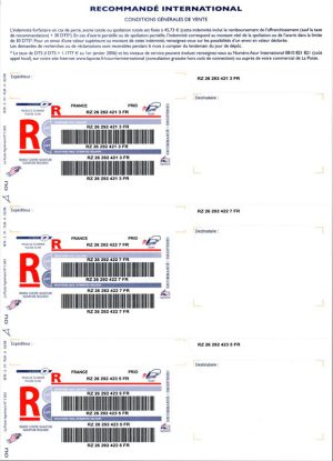 Imprimé Recommandé international sans avis de réception - avec code à barres
