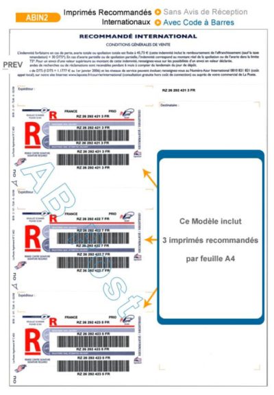 Imprimé Recommandé international sans AR - avec code à barres