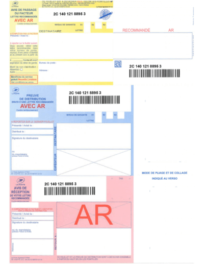 recommandé a4 avec accuse de réception et code à barre