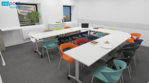 Plan 3D de l'aménagement de la salle de convivialité