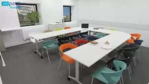 Plan 3D de l'aménagement de la salle de convivialité